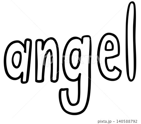 Outline of hand written ANGEL letter for kid colouring book, art, card, font, typography, calligraphy, print, campaign badge, post card, poster, text, message, decorations, sticker, brooch, compliment 140588792