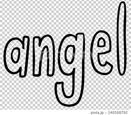 Outline of hand written ANGEL letter for kid colouring book, art, card, font, typography, calligraphy, print, campaign badge, post card, poster, text, message, decorations, sticker, brooch, compliment 140588792