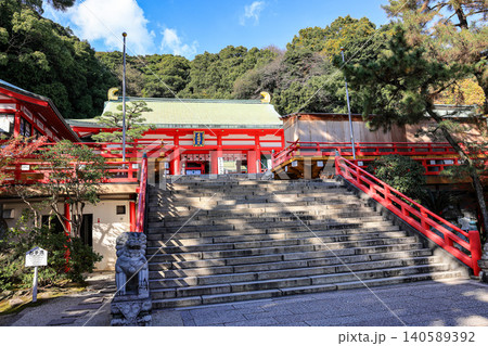 Main stair at Akama Shrine, Shimonoseki City, Yamaguchi Prefecture, Japan. 140589392