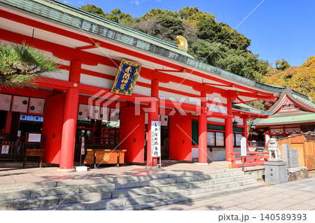 Main hall at Akama Shrine, Shimonoseki City, Yamaguchi Prefecture, Japan. 140589393