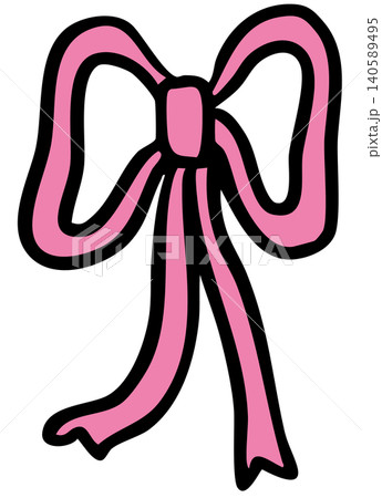 Hand drawn pink ribbon or bow for decorations, cute patch, shirt print, gift wrap, icon, social media post, postcard, sign, symbol, tattoo, fashion, accessory, girl power, women empowerment 140589495