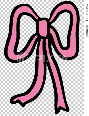 Hand drawn pink ribbon or bow for decorations, cute patch, shirt print, gift wrap, icon, social media post, postcard, sign, symbol, tattoo, fashion, accessory, girl power, women empowerment 140589495