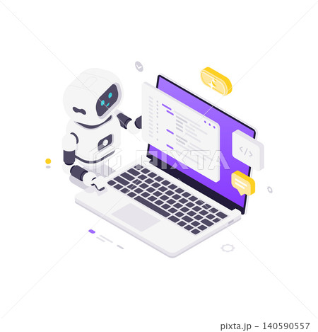 AI Bot For Software Coding And Application Development Process Isometric Vector Illustration 140590557