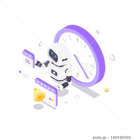 AI Robot For Time Management And Scheduling Isometric Vector Illustration 140590560
