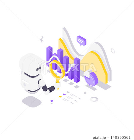 AI Robot For Data Research And Market Analysis Isometric Vector Illustration AI Robot For Data Research And Market Analysis Isometric Vector Illustration 140590561