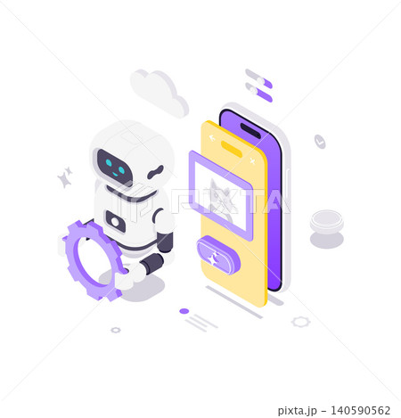 AI Robot For Mobile App Development And UI Settings Isometric Vector Illustration 140590562
