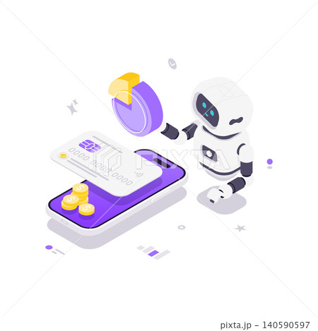 Robot With Chart For Mobile Banking And Online Payment Isometric Vector Illustration Robot With Chart For Mobile Banking And Online Payment Isometric Vector Illustration 140590597