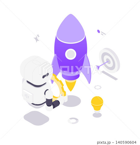 Robot Assistant For Business Startup Launch Isometric Vector Illustration Robot Assistant For Business Startup Launch Isometric Vector Illustration 140590604