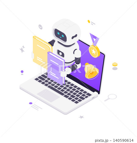 Online Education With AI Robot Assistant Isometric Vector Illustration Online Education With AI Robot Assistant Isometric Vector Illustration 140590614