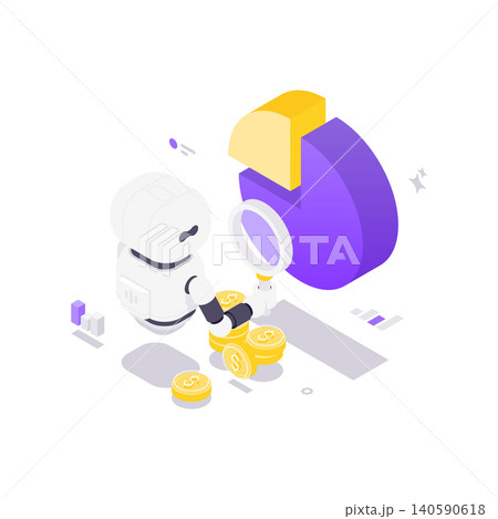 AI Robot Financial Data Analysis And Investment Research Isometric Vector Illustration AI Robot Financial Data Analysis And Investment Research Isometric Vector Illustration 140590618
