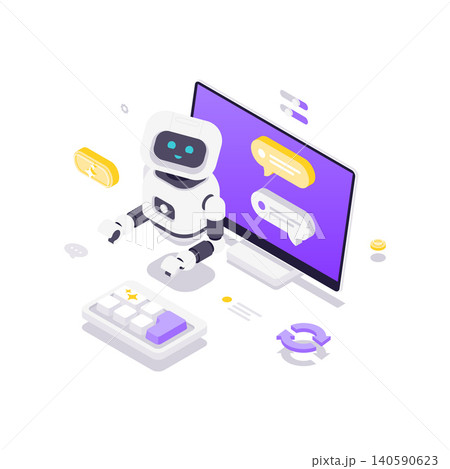 AI Chatbot For Customer Support And Financial Consulting Isometric Vector Illustration 140590623