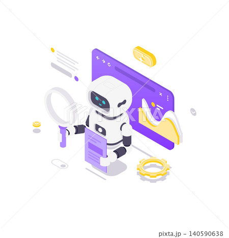 AI Robot For SEO Data Analysis And Market Research Isometric Vector Illustration AI Robot For SEO Data Analysis And Market Research Isometric Vector Illustration 140590638