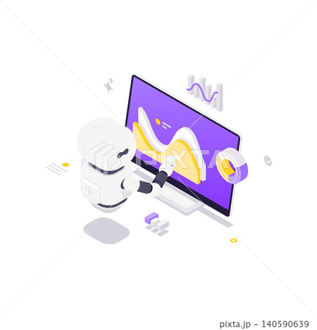 AI Robot For Data Visualization And Business Analytics Isometric Vector Illustration AI Robot For Data Visualization And Business Analytics Isometric Vector Illustration 140590639