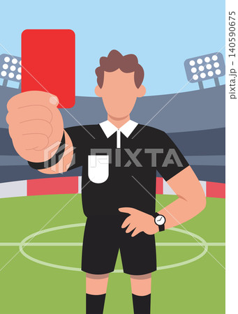 Football Referee Showing Red Card During Match Decision at Stadium Ground Football Referee Showing Red Card During Match Decision at Stadium Ground 140590675