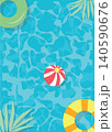 Summer Pool Water Background With Floating Ball and Tropical Flat Design 140590676