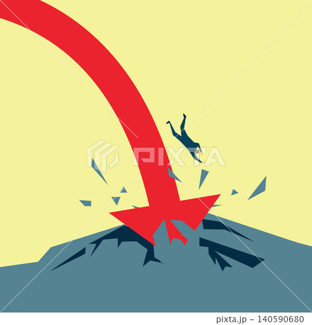 Business Failure Concept with Falling Arrow and Crash Impact Illustration 140590680