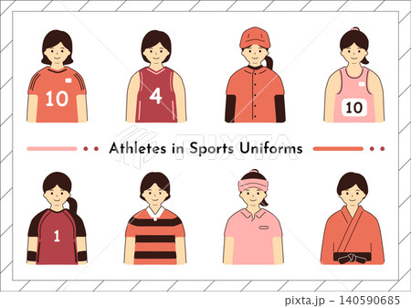 スポーツユニフォームの女子選手セット 140590685