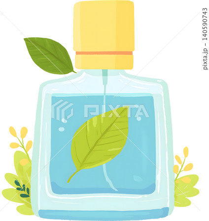 Perfume Bottle with Fresh Leaves Illustration 140590743