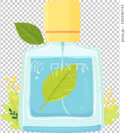 Perfume Bottle with Fresh Leaves Illustration 140590743