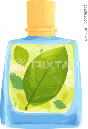 Perfume Bottle with Fresh Leaves Illustration Perfume Bottle with Fresh Leaves Illustration 140590747