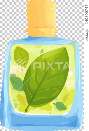 Perfume Bottle with Fresh Leaves Illustration Perfume Bottle with Fresh Leaves Illustration 140590747