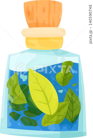 Perfume Bottle with Fresh Leaves Illustration 140590748