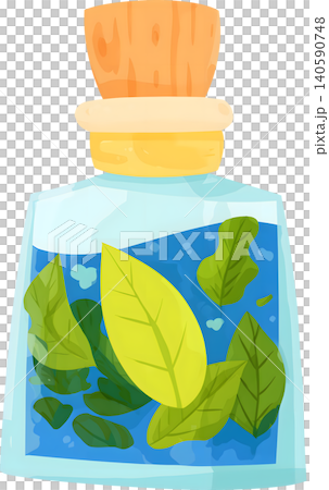 Perfume Bottle with Fresh Leaves Illustration 140590748