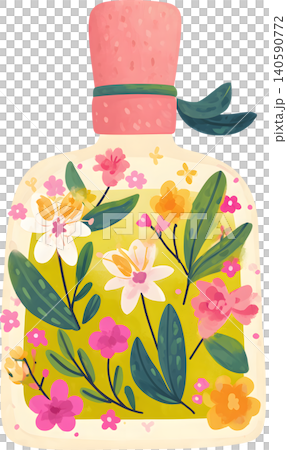 Perfume Bottle with Fresh Leaves Illustration Perfume Bottle with Fresh Leaves Illustration 140590772