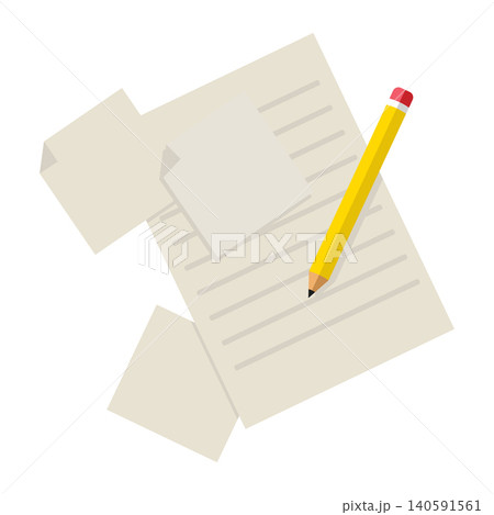 Flat Illustration of Paper and Pencil Stationery 140591561