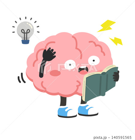 Surprised Brain Character Reading Book with Light Bulb Off Surprised Brain Character Reading Book with Light Bulb Off 140591565