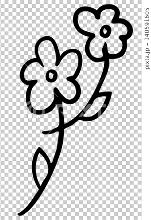 Hand drawn flower cartoon outline for kid colouring book, floral print, sticker, nature, garden, spring, summer, plants, tree, blossom, blooming, home backyard, picnic, park, outdoors, home, house	 140591605