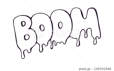 Hand drawn dripping BOOM text in doodle style on white background Hand drawn dripping BOOM text in doodle style on white background 140591896