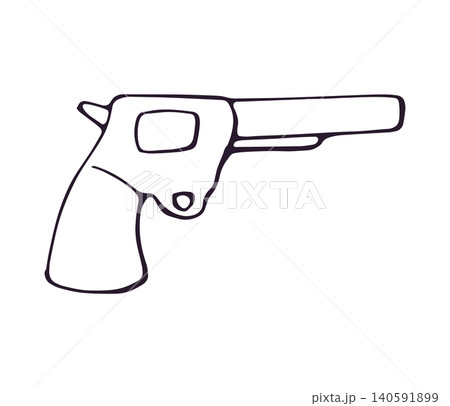 Hand drawn cowboy revolver pistol doodle illustration isolated on white background Hand drawn cowboy revolver pistol doodle illustration isolated on white background 140591899