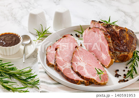 Naturally cured pork coppa roast is on a plate 140591953
