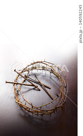 Nails and wteath on a table Nails and wteath on a table 140592245