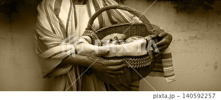 Old man with ancient basket Old man with ancient basket 140592257