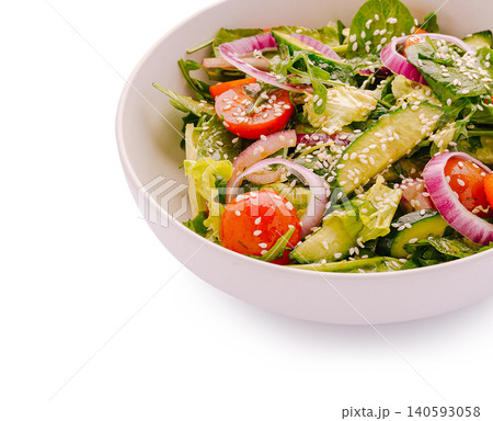 Fresh salad with tomatoes and cucumbers served in a bowl Fresh salad with tomatoes and cucumbers served in a bowl 140593058