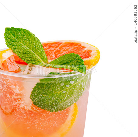 Refreshing drink with citrus and mint on a clear background Refreshing drink with citrus and mint on a clear background 140593362
