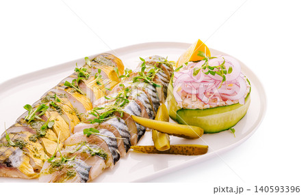 Assorted mackerel platter with traditional fish rillettes Assorted mackerel platter with traditional fish rillettes 140593396