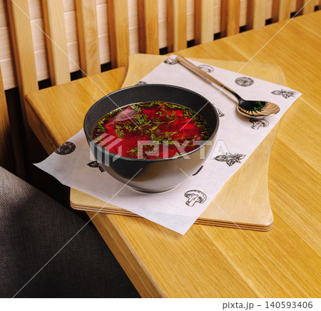 Traditional beetroot borscht soup with fresh dill Traditional beetroot borscht soup with fresh dill 140593406