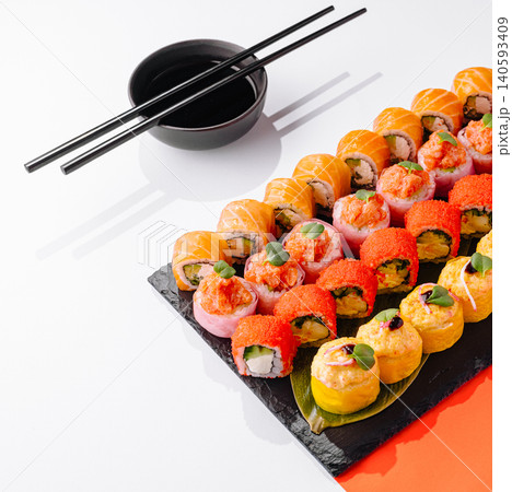 Large assorted sushi rolls combo set platter Large assorted sushi rolls combo set platter 140593409