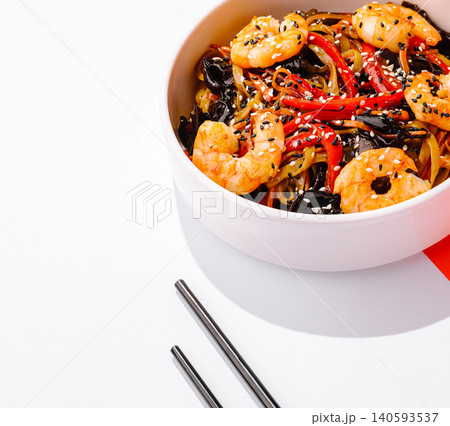 Asian Stir Fry Wok Noodles With Shrimps And Vegetables Asian Stir Fry Wok Noodles With Shrimps And Vegetables 140593537