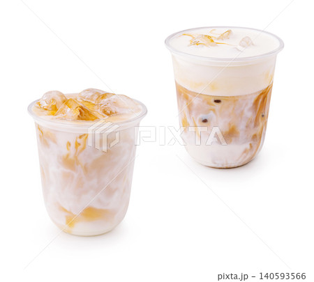 Iced coffee drinks on a white background for summer enjoyment Iced coffee drinks on a white background for summer enjoyment 140593566