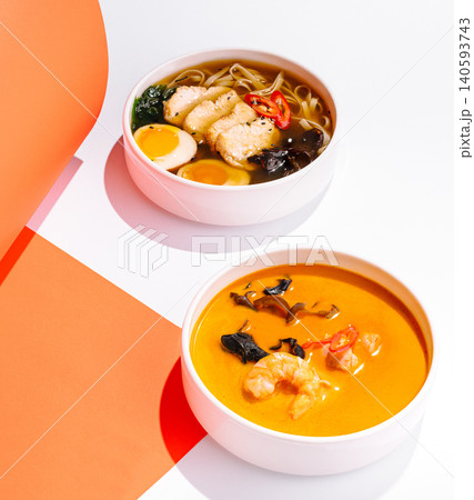 Japanese Chicken Ramen And Thai Tom Yum Japanese Chicken Ramen And Thai Tom Yum 140593743