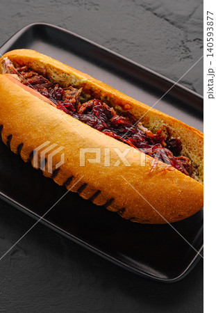 Pulled Beef Sandwich With Caramelized Onion Pulled Beef Sandwich With Caramelized Onion 140593877