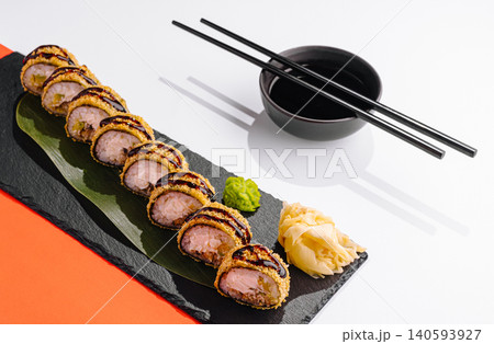 Fried Tempura Sushi Rolls with Unagi Sauce Fried Tempura Sushi Rolls with Unagi Sauce 140593927