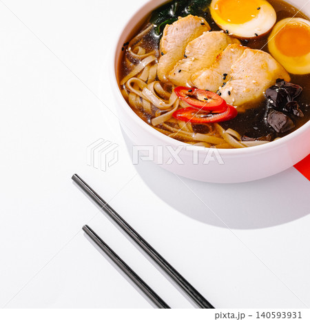 Asian Ramen Soup with Chicken and Boiled Eggs Asian Ramen Soup with Chicken and Boiled Eggs 140593931