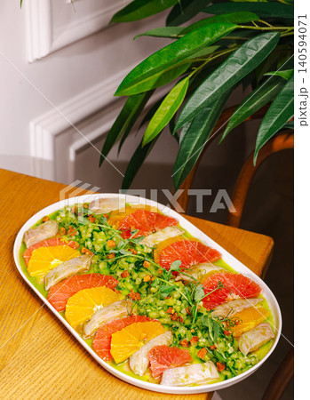 Gourmet Citrus Carpaccio Appetizer With Fresh Fish 140594071