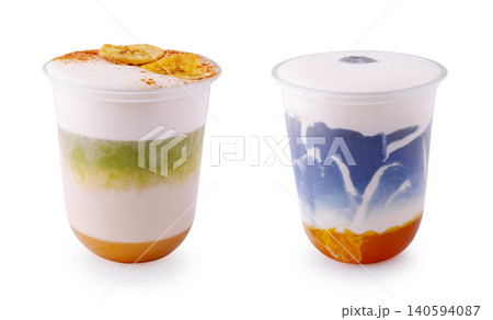 Assorted Iced Matcha and Butterfly Pea Drinks Assorted Iced Matcha and Butterfly Pea Drinks 140594087