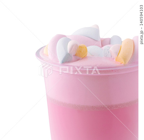 Colorful drink topped with marshmallows at a cafe during the afternoon 140594103